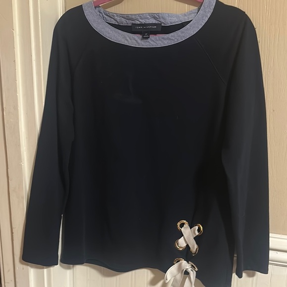 Tommy Hilfiger Blue Tie Front Blouse - Picture 5 of 11